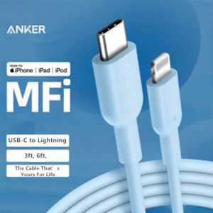 Anker USB C ถึงสายเคเบิลหลอดไฟสายเคเบิลหลอดไฟ321 USB-C (สีน้ำเงิน3ft)ได้รับการรับรอง MFiสายชาร์จสำหรับอย่างรวดเร็ว iPhone 14 Plus 14 Pro Max 13 13 Pro 12 11 X XS XR (ไม่รวมที่ชาร์จ)