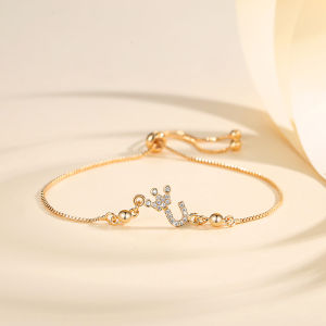 Y928 【Barang spot】Gelang Titanium Korea Wanita Huruf Anti Karat 18k Lapis Emas Kristal Berlian Xuping Huruf Gelang Serut Fashion Aksesoris