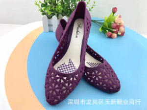 [Free Shipping] New Women’S Summer Sandals: Fashionable Round-Toe Jelly Shoes Wedge Heels Hollow-Out Design Plastic Perforated Sandals Beach Shoes Trendy Style