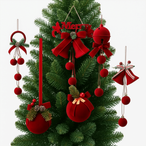LABAICAI Delicate Christmas Bell Ornament Flocked Nordic Style Velvet Christmas Ball Party Decoration Handcrafted Christmas Tree Decoration Christmas Tree Decorations