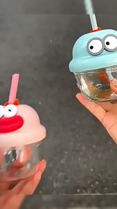 Nurm 210ml Mini Glass Cup with Lid and Straw Cartoon Glass Milk Juice Cup