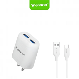 V-POWER C118 3.4 A Smart Fast Charger Double USB Port w/ Charging Cable for Android & ios