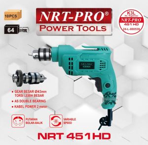Mesin Bor Listrik 10mm NRT PRO 451 HD Bor Tangan Kayu Besi Variable Speed / Bolak Balik 451HD 450 HD