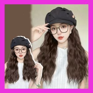 [TẶNG LƯỚI] Mũ beret kèm tóc giả nguyên đầu xoăn sóng dài 60cm - MŨ NỒI UHP 332
