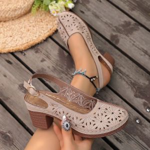 [Free Shipping] Plus-Size WomenS Shoes Wide And Comfortable For Large Feet Summer Sandals For Moms With A Hollow Design High Heels And Soft Soles