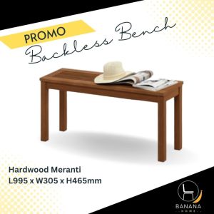 BANGKU KERUSI KAYU MERANTI MINIMALIS SESUAI UNTUK RUANG KECIL | BANGKU TAMAN | (YK-1110C PROMO BACKLESS BENCH OUTDOOR) Elegant Hardwood Meranti Backless Bench for Outdoor Seating - 2-Seater New Condition