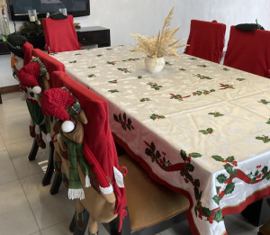 EAS Christmas Tablecloth (4681012 seater) Mistletoe and ribbon Jacqard Fabric table cloth / Mantel by Everything About Santa