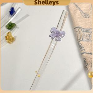 [Shelleys] หลอดแก้ว8มม. 1ชิ้นหลอดดูดน้ำแบบนำกลับมาใช้ใหม่ได้ลายผีเสื้อน่ารักทนความร้อนสำหรับงานเทศกาลปาร์ตี้งานแต่งงานค็อกเทลบาร์ชายหาด