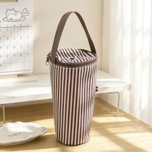 OKDEALS Striped Pattern Bubble Tea Cup Sleeve Carry Handle Cloth Beverage Cup Bag Portable Portable Structure Drink Cup Carrier Office Use