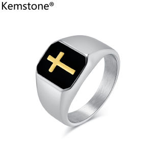 Kemstone Stainless Steel Enamel Cross Ring Jewelry Mens Rings