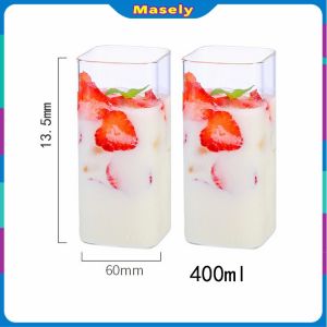 Masely High Temperature Resistant Square Transparent Glass Tea Milk Cup 250ml/400ml