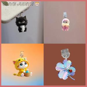 CISWGE Mobile Phone Dust Plug Pendan Cute Cat Dog Shamrock Decoration Hanging Pendant For IPhone Type-C Charging Port Anti-Dust Plug