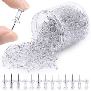 XIJIBAN 100pcs/box Plastic Transparent Push Pins Steel Transparent Thumb Tacks Durable Rust Resistant Cork Board Pins Office Supplies