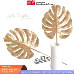Bunga Daun Artificial Monstera Gold / Tanaman Palsu Bunga Plastik Artificial Monstera Gold 1 tangkai