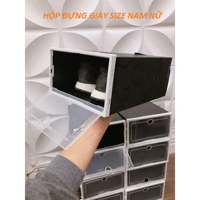 Combo 10 Hộp Đựng Giày Màu Đen Size Nam - Tủ Sắp Xếp Giày Nắp Nhựa Cứng