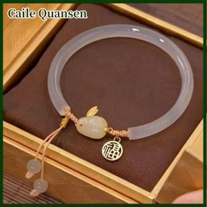 Caile Rabbit Bracelet Pendant Round Beaded Bracelet Adjustable Vintage Beads Bracelets Chinese Style Vintage Hand Ornaments Jewelry