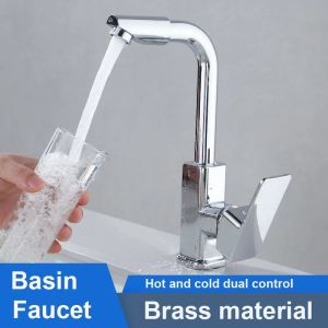 Rotatable Basin Faucet Brass Hot and Cold Mix Taps Silver Kitchen Faucet With Filter Mouthwash Function Deck Mounted Faucet