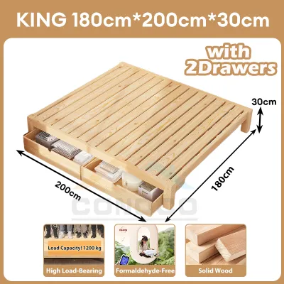 CONOCO Solid Wood Bed Frame No Headboard Wooden Single Bed frame / Katil / Drawer