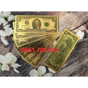 Tiền 2 Đô La mạ vàng  14.8 x 6.6cm nhựa plastic dẻo  LN0037
