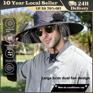 Large Size Quick Dry Bucket Hat with Solar Powered Fan USB Charging Sun Hat for Men Outdoor Hiking Camping Fishing Cooling Wear