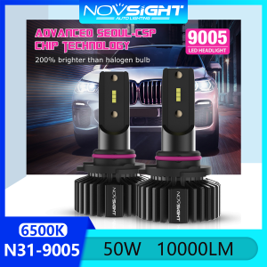 Super Bright Novsight N31 9005 HB3 LED Headlight Bulb 50W 10000LM 6500K White LED Light for Car High Beam/Low Beam/Fog Light Plug and Play 2pcs 2 Years Warranty Free Shipping