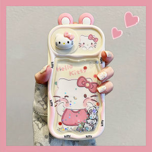 CrashStar Cute Ear Kitty Cat Liquid Quicksand Slide Window Soft Shockproof Phone Case For iPhone 17 16 15 14 Pro Max Plus 13 12 Pro Max 11 Fashion Cartoon Phone Casing Creative Glitter Womens Phone Cover