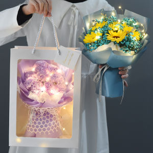Soap Sunflower Preserved Baby Breath Bouquet Bunga Graduation Birthday LED Gift