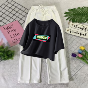 Baju Remaja - ABG Usia 11-1aTahun Set 2 in 1 Dapat Atasan Kaos Crop Big SIze Chuakss Dan Celana Panjang Ungu