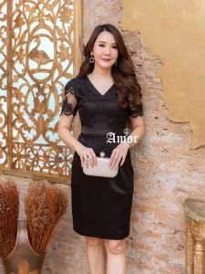 PrincessAngel ชุดใส่ออกงาน ชุดงานแต่งงาน เดรสลูกไม้ ผ้ามันวาว สวยหรูหรา รุ่น คอวีผักเลื่อมคาดเอว มีไซส์ใหญ่สำหรับ สาวอวบ ไซส์ M-4XL