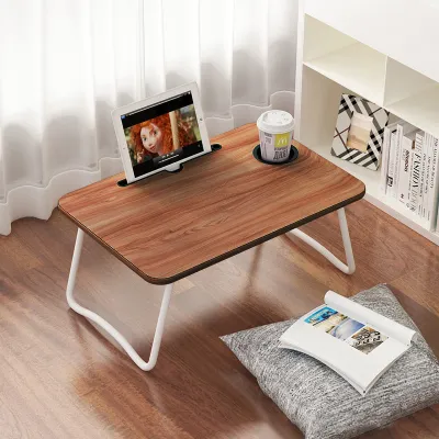 【Daily Suki Store】Foldable Study Table with Cup Holder - Portable Laptop Desk for Bed/Office/Dorm | Space-Saving Wooden Computer Table w/ Phone Slot | Multi-Angle Adjustable (Lightweight & Easy Storage)