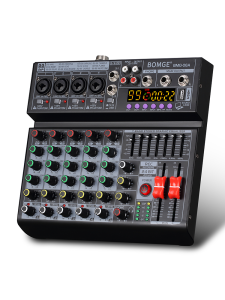 BOMGE 06A Audio Mixer - 6-Channel USB Mixing Console with Bluetooth 99 DSP Effects 48V Phantom Power Audio Interface for Podcasting Live Streaming and Music Recording