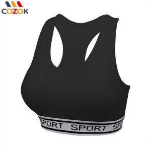 COZOK New Yoga Sports Bra Fitness Running Dance Basketball Rope Skipping Fat Burning Belly Breathable Sweat Absorbing Shockproof Seamless Rings High Elastic Letter Vest For Women