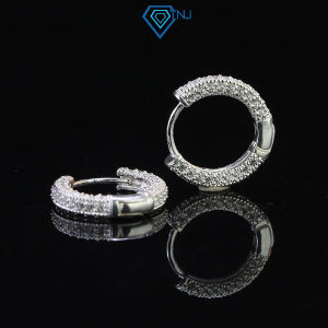 Khuyên tai bạc nam tròn đính đá chốt bấm cao cấp bông tai bạc phong cách sang trọng BTA0095 - Trang Sức TNJ