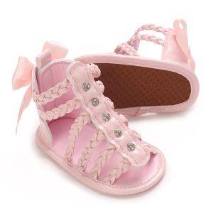 BCBL Baby Girl Sandals PU Leather Braided Rome Baby Sandals Non-slip Bowknot Summer Flats Walking Shoes Casual Daily
