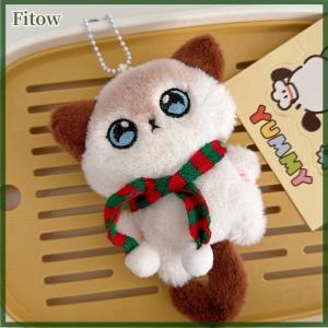 Fitow Cute Cartoon Scarf Tail Kitten Plush Keychain Siamese Kitten Stuffed Doll Backpack Pendant Car Keychain Accessories Gifts