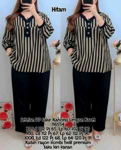Setelan Motif Salur Jumbo LD 110 120 130CM XL XXL  Bahan Katun Rayon Twill 116554 - Set Salur wanita - Lengan Panjang Karet - Celana
