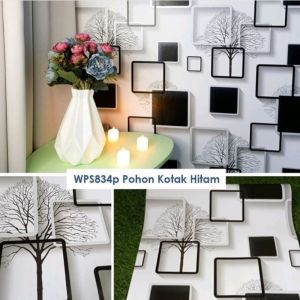 Wallpaper Dinding Kotak Hitam Putih 3D Ukuran 45CM X 8METER