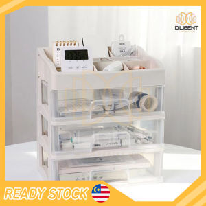【D110】Kotak Penyimpanan Meja Kosmetik Transparent Drawer Household Dust-proof Storage Box Simple Stationery Organizer