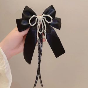 Jepit Rambut Pita Korea Besar dengan Untaian Mutiara Jepit Otomatis Impor Bahan Satin Silk HCO009
