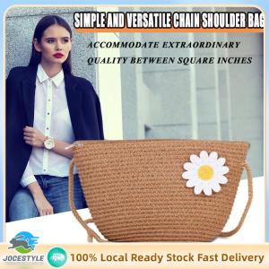 Jocestyle Unique Womens Crossbody Bag Featuring Straw Weave and Flower Embellishments with Zipper for Summer Travel
