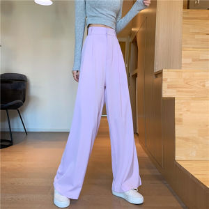 Women Korean Loose Long Wide Leg Pants High Waist Plain Suit Trousers