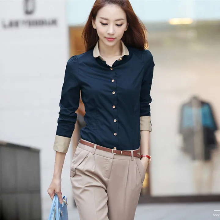 Color Navy Blue Shirt Outfit Women ❀ Korean Style Women Clothing