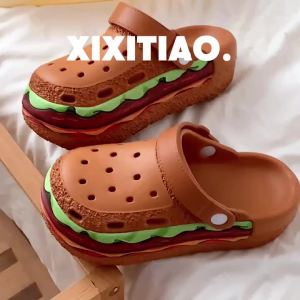 Women Summer funny Burger Platform Slides Food Design Chunky Thick Sole Clogs Breathable Hollow Casual Beach Sandals Slippers2026