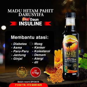 Madu Pahit insuline Plus Propolis Darusyifa original isa 470gr Herbal BPOM - Ekstrak Daun Insulin Sambiloto - Mengatasi Diabetes asam urat kolesterol darah tinggi jantung rematik