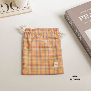 Yarndyed Drawstring Pouch Serut Kain Kotak-Kotak/Tas serba guna/Pouch Tempat Makeup