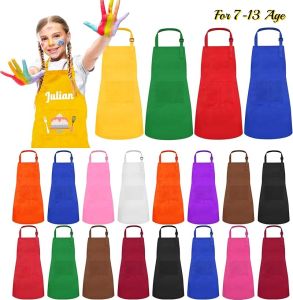 6-12 Pack Kids Painting Aprons with 2 Pockets Adjustable Chef Art Apron for Cooking Baking Painting Crafting Christmas Party2026