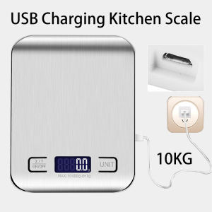 USB Charge Kitchen Scale Stainless Steel Multifunction Food Scale 10000g/10kg 0.01oz/1g Silver