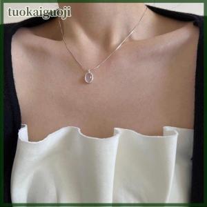 tuokaiguoji Simple Retro Oval Aquamarine Pendant Necklace For Women Girls Luxury Snake Chain Necklace Fashion Temperament Jewelry Gifts