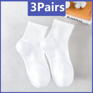 COD Womens High-quality Combed Cotton Thick Socks White/ Black Mid/High Studen Socks -5/1Pairs