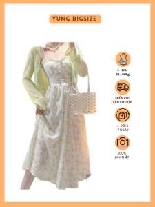 Set đầm nữ Bigsize đầm hoa 2 dây dáng dài kèm cadigan  55-90kg